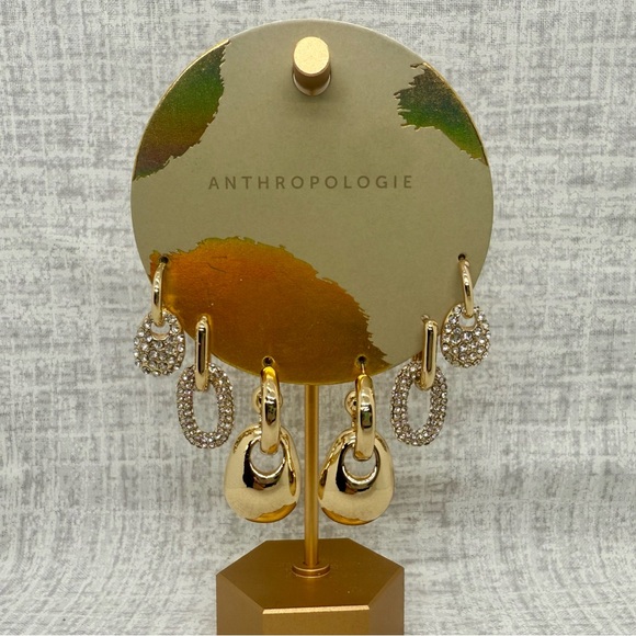 Anthropologie Jewelry - NWT Anthropologie Gold Plated Glam Rock Huggie Hoop Earrings, Set of 3